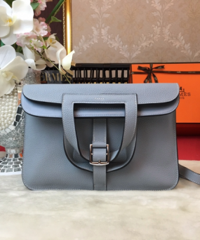 에르메스 할잔백31 린넨블루 은장 소가죽